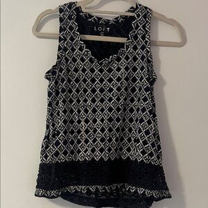 LOFT Navy and White Geometric Blouse